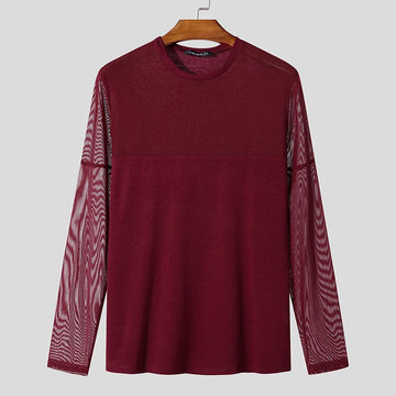 AIDASE  -  Sexy Fashion Style Tops New Men Mesh Design T-shirts Party Nightclub Male Hot Sale Long Sleeved Thin Camiseta S-5XL aidase-shop